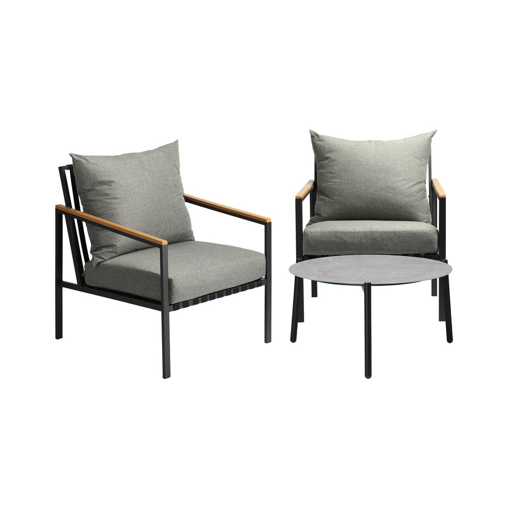 Livsip 3PCS Outdoor Lounge Set Grey 70cm Coffee Table Chairs