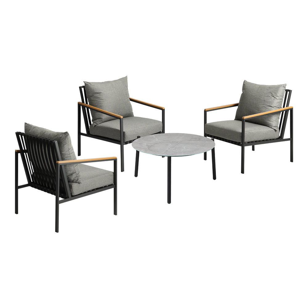 Livsip 4PCS Outdoor Lounge Set Grey 70cm Coffee Table with Chairs