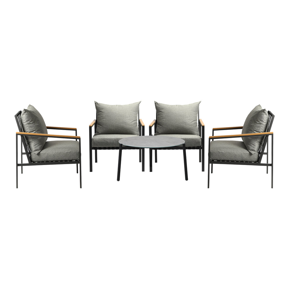 Livsip Outdoor Lounge Set Coffee Grey 70cm Table Chairs 5PCS