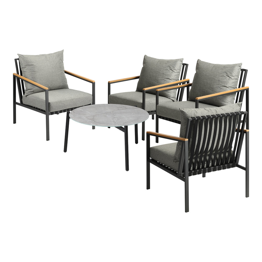 Livsip Outdoor Lounge Set Coffee Grey 70cm Table Chairs 5PCS