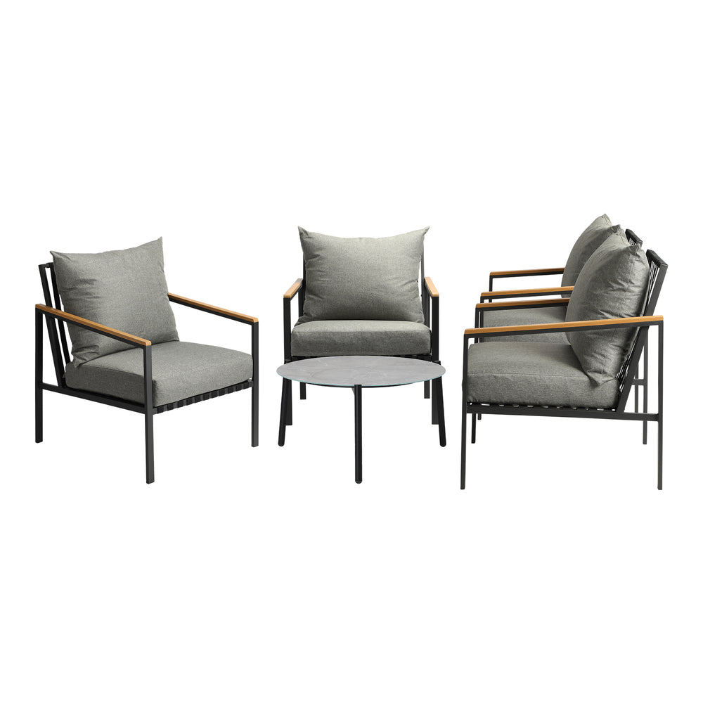 Livsip Outdoor Lounge Set Coffee Grey 70cm Table Chairs 5PCS
