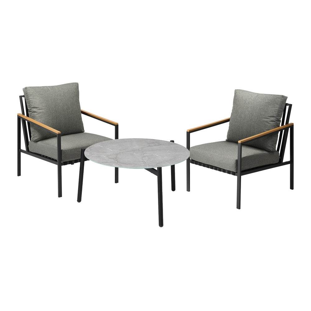 Livsip 3PC Outdoor Patio Lounge Set 70cm Coffee Table Sofa Chairs