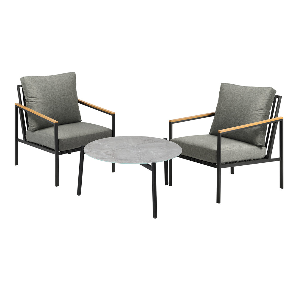 Livsip 3PC Outdoor Patio Lounge Set 70cm Coffee Table Sofa Chairs