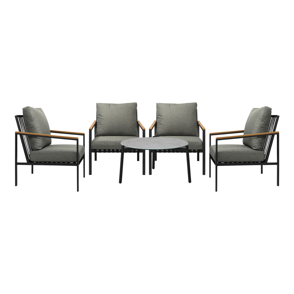 Livsip 5PC Outdoor Patio Set Grey 70cm Coffee Table Sofa Chairs