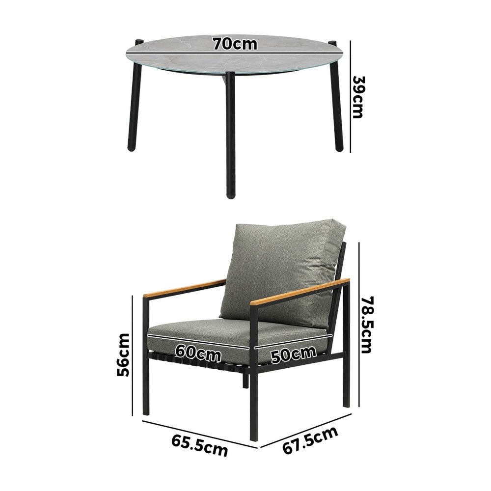 Livsip 5PC Outdoor Patio Set Grey 70cm Coffee Table Sofa Chairs
