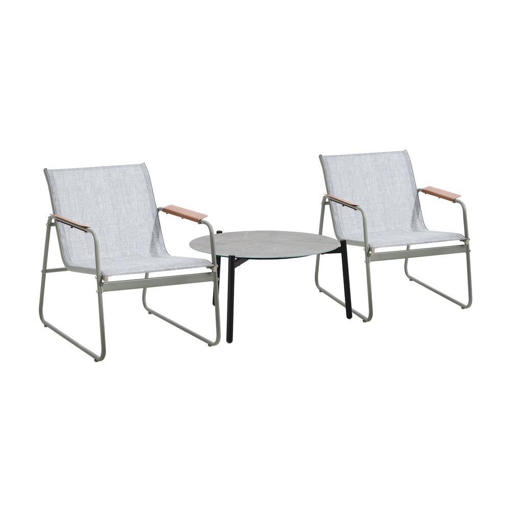 Livsip 3PCS Outdoor Bistro Set Patio Chair 70cm Grey Table Textilene