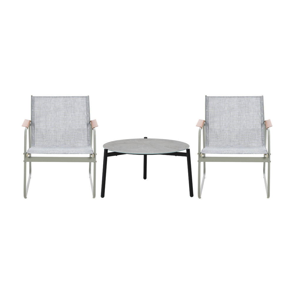 Livsip 3PCS Outdoor Bistro Set Patio Chair 70cm Grey Table Textilene