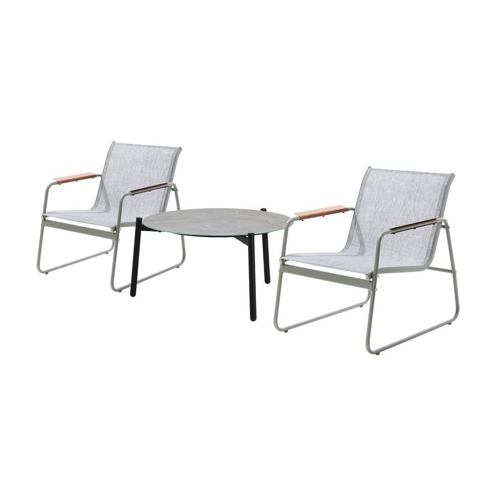 Livsip 3PCS Outdoor Bistro Set Patio Chair 70cm Grey Table Textilene