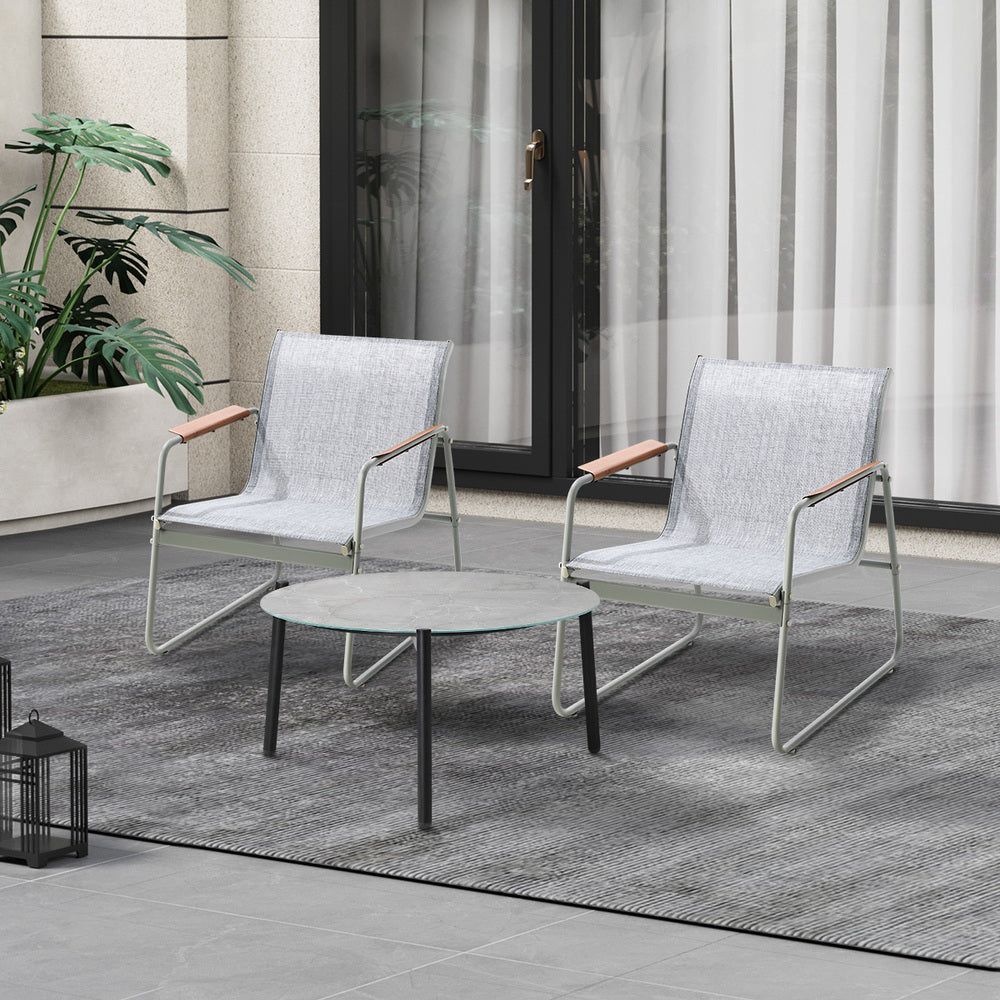 Livsip 3PCS Outdoor Bistro Set Patio Chair 70cm Grey Table Textilene