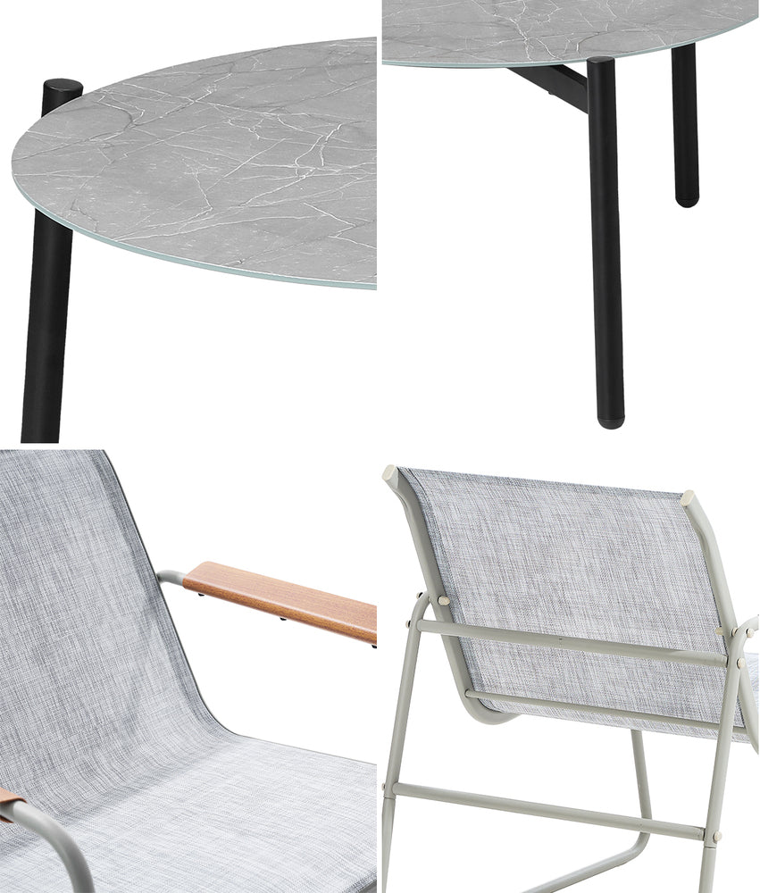 Livsip 3PCS Outdoor Bistro Set Patio Chair 70cm Grey Table Textilene