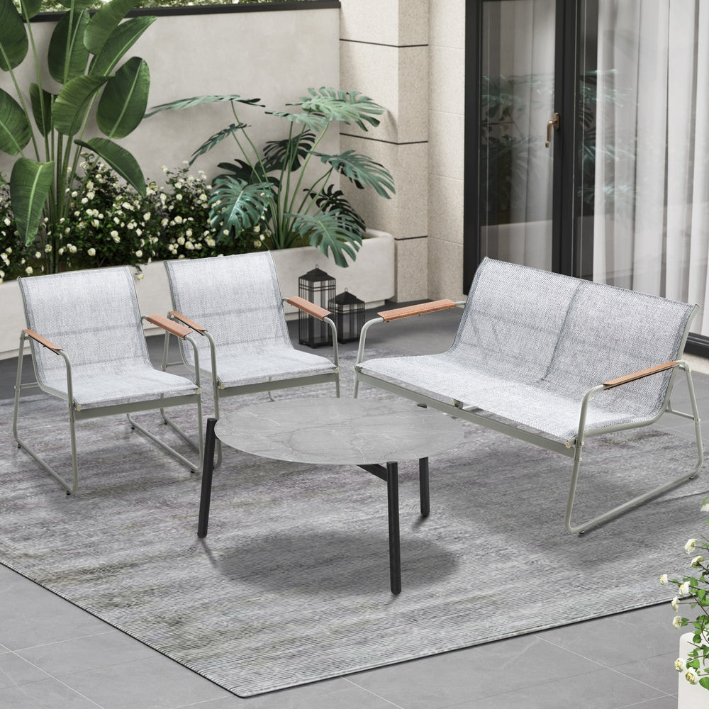Livsip Outdoor Lounge Set 4 Seater Patio Chairs 70cm Grey Table