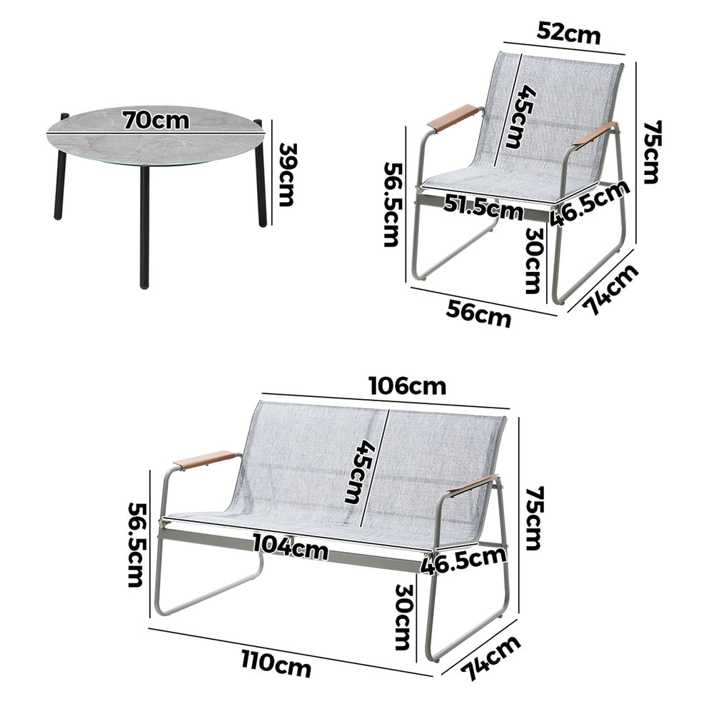 Livsip Outdoor Lounge Set 4 Seater Patio Chairs 70cm Grey Table
