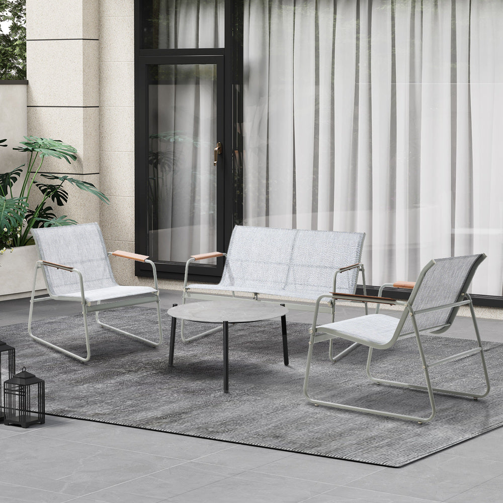 Livsip Outdoor Lounge Set 4 Seater Patio Chairs 70cm Grey Table