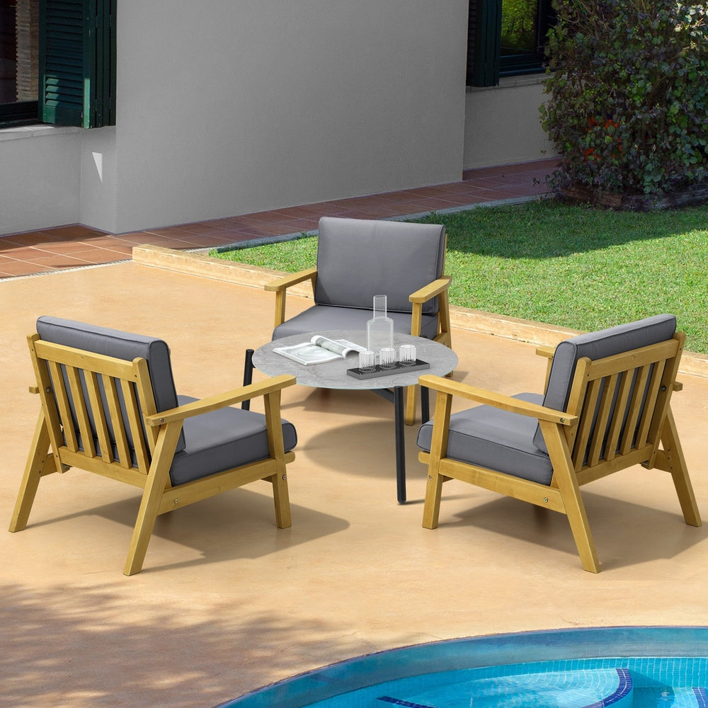 Livsip 4PCS Outdoor Lounge Set Grey Coffee Side Table with Chairs