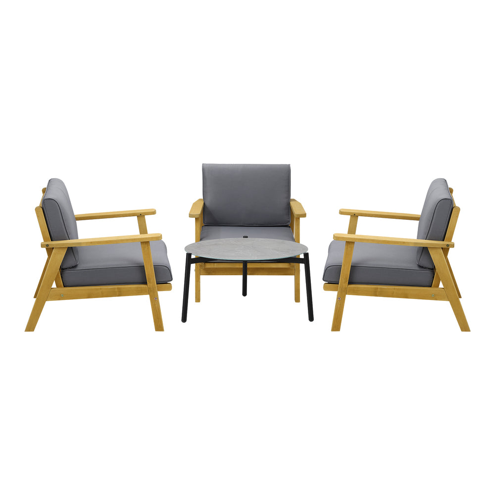 Livsip 4PCS Outdoor Lounge Set Grey Coffee Side Table with Chairs