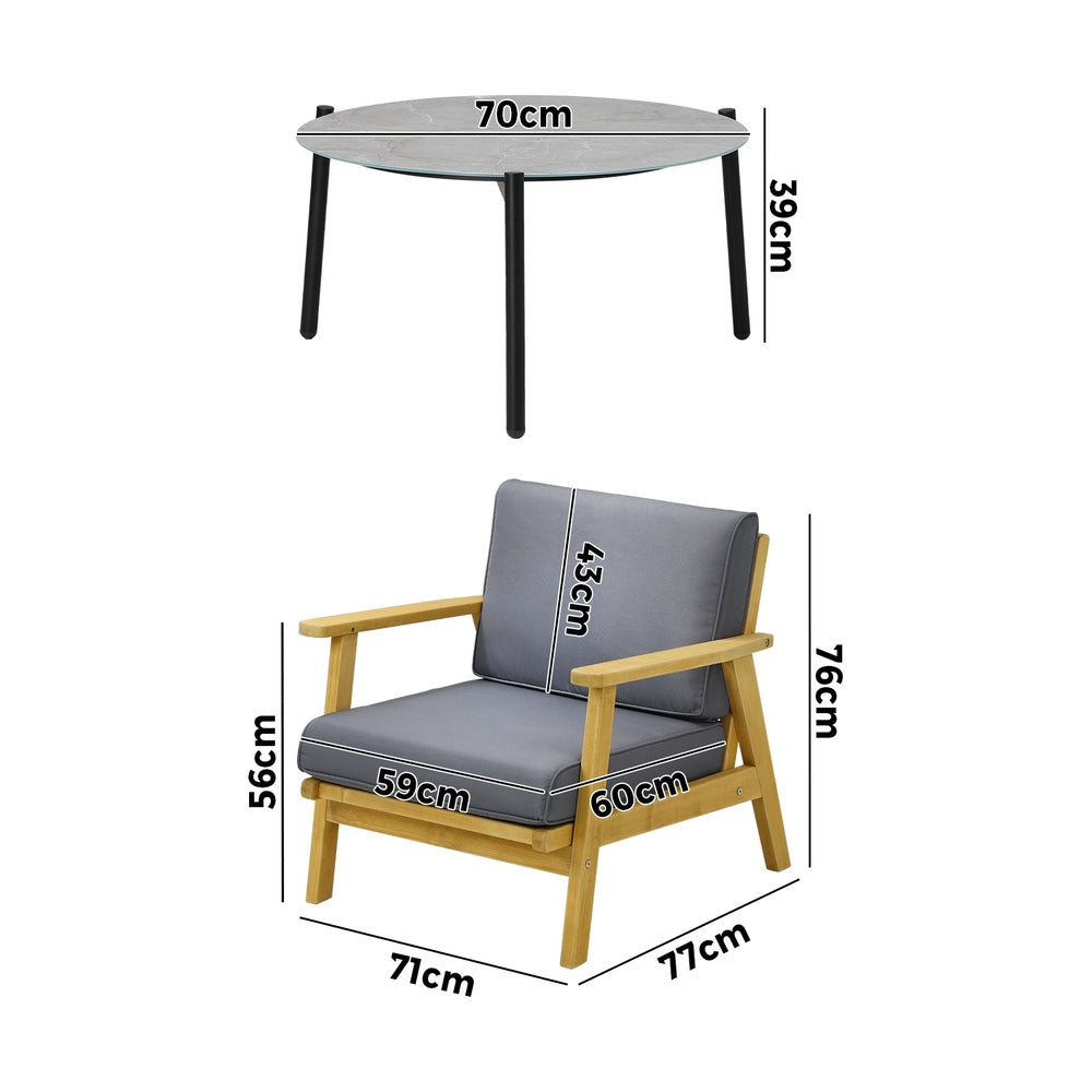 Livsip 4PCS Outdoor Lounge Set Grey Coffee Side Table with Chairs