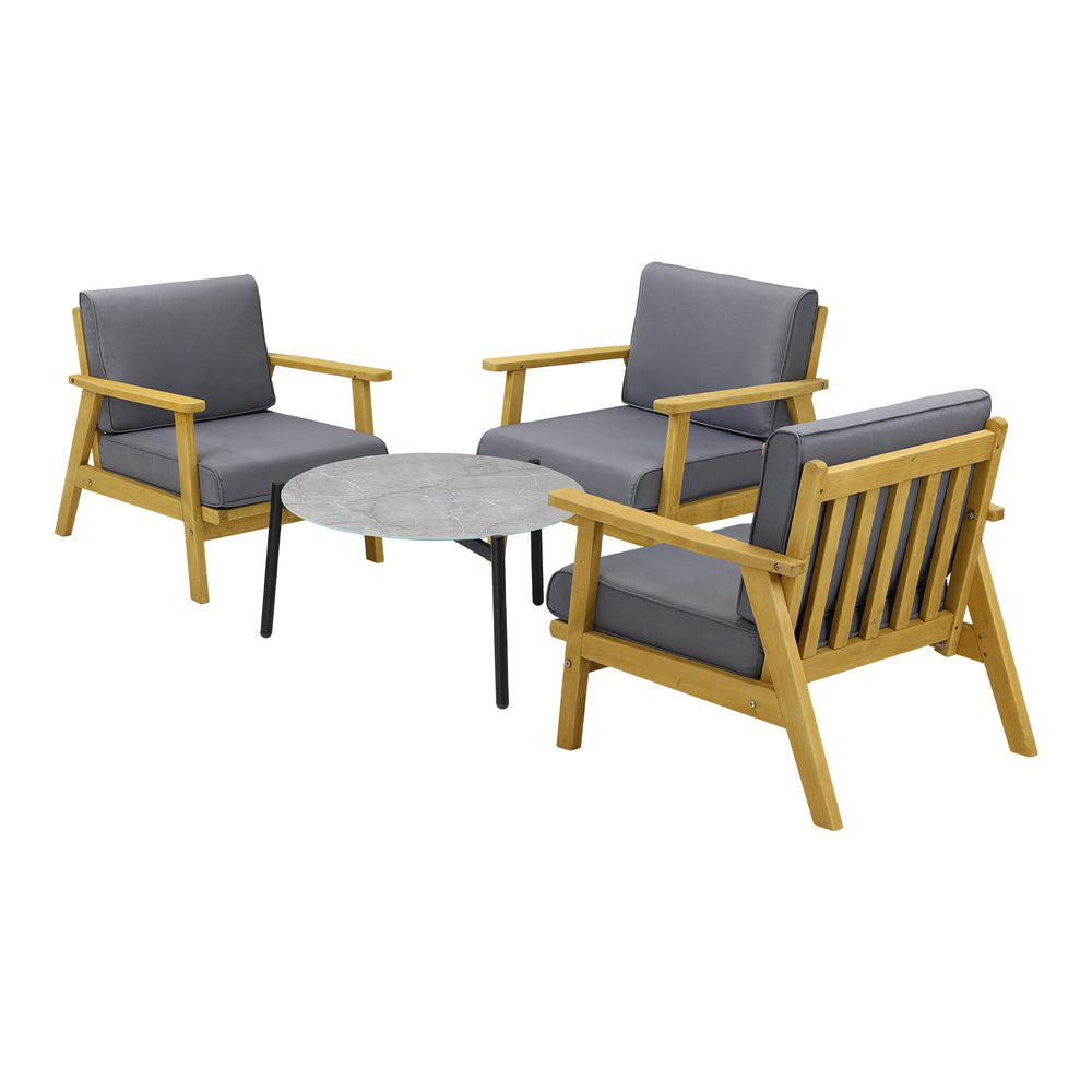 Livsip 4PCS Outdoor Lounge Set Grey Coffee Side Table with Chairs