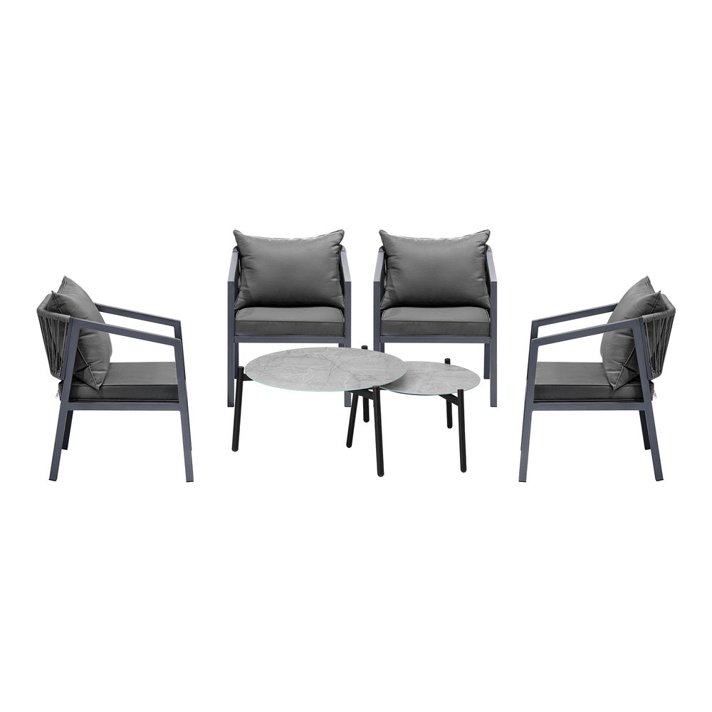 Livsip 6PCS Outdoor Patio Set Grey 70cm Coffee Table Set Grey Chairs