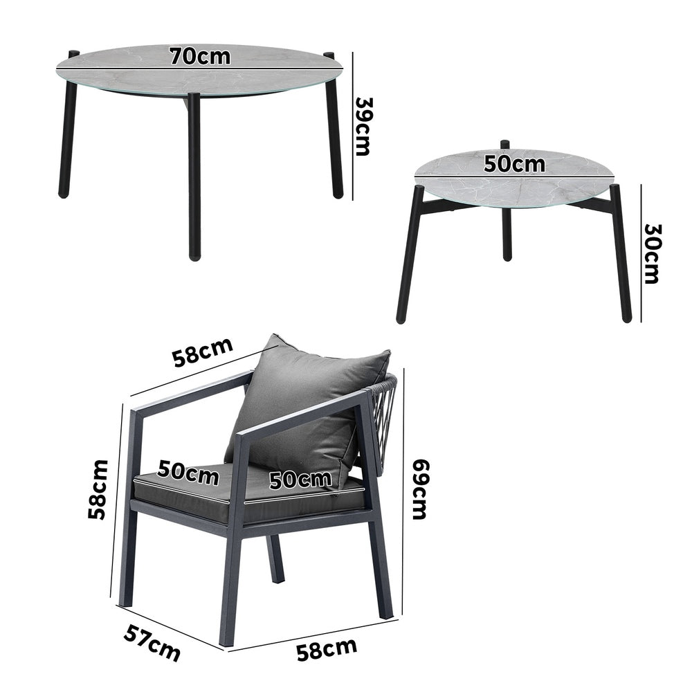 Livsip 6PCS Outdoor Patio Set Grey 70cm Coffee Table Set Grey Chairs