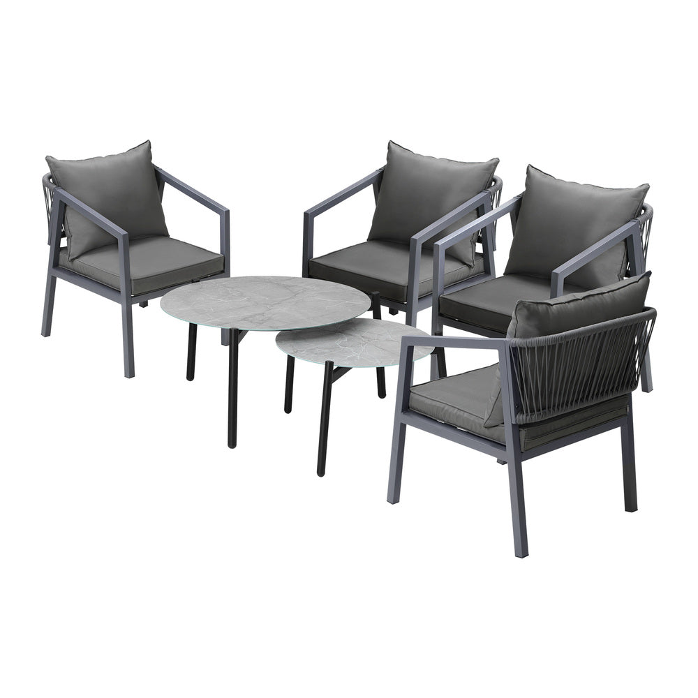 Livsip 6PCS Outdoor Patio Set Grey 70cm Coffee Table Set Grey Chairs
