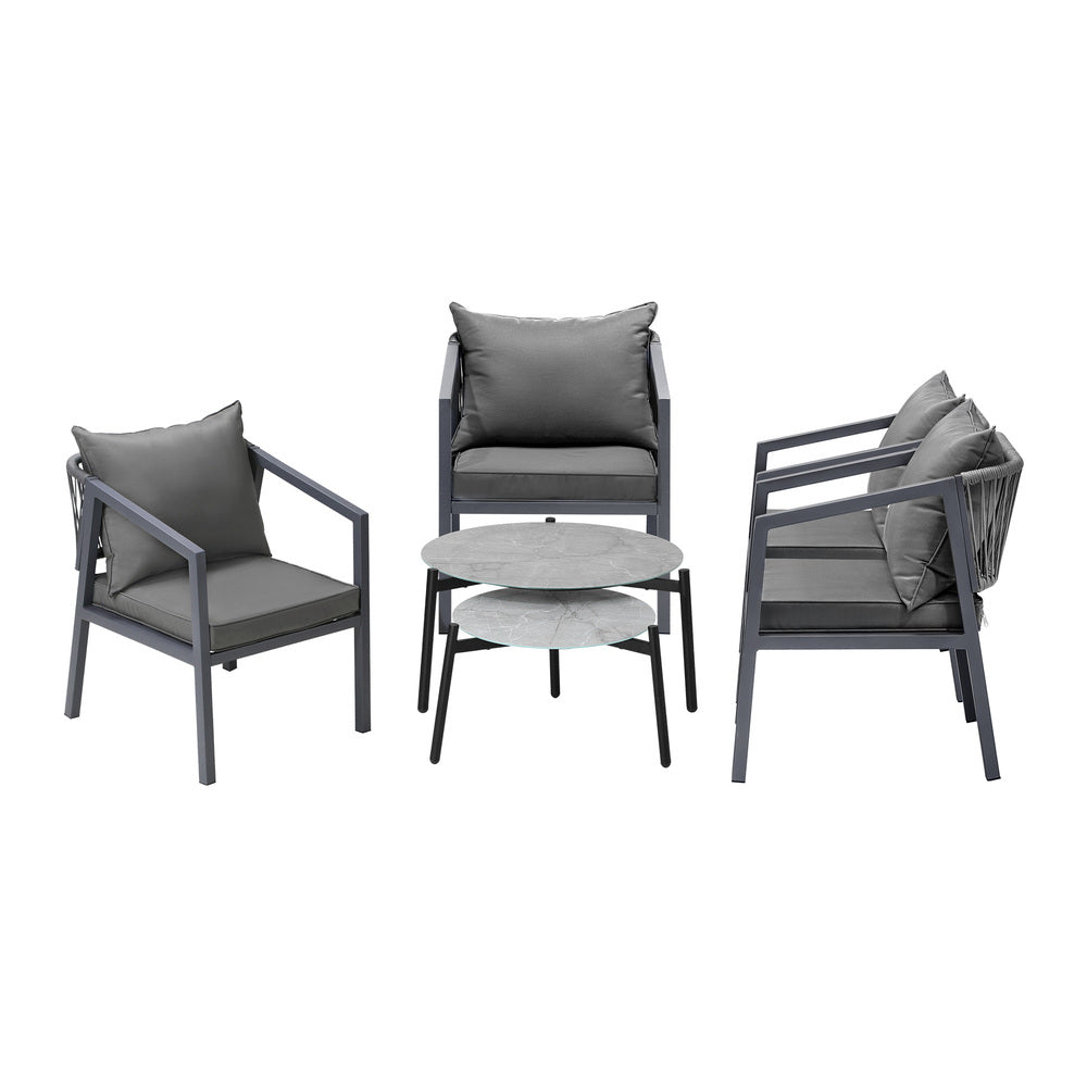 Livsip 6PCS Outdoor Patio Set Grey 70cm Coffee Table Set Grey Chairs