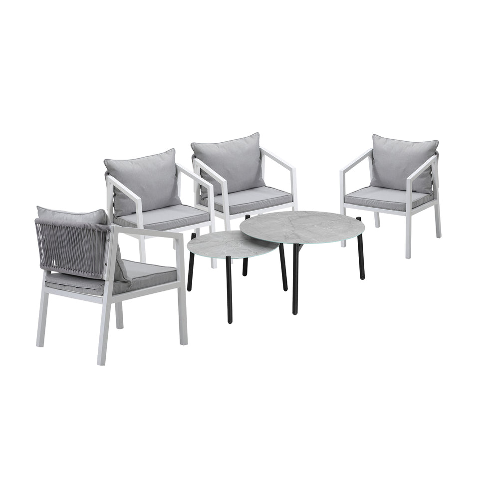 Livsip 6PCS Outdoor Patio Set Grey 70cm Coffee Table Set White Chairs