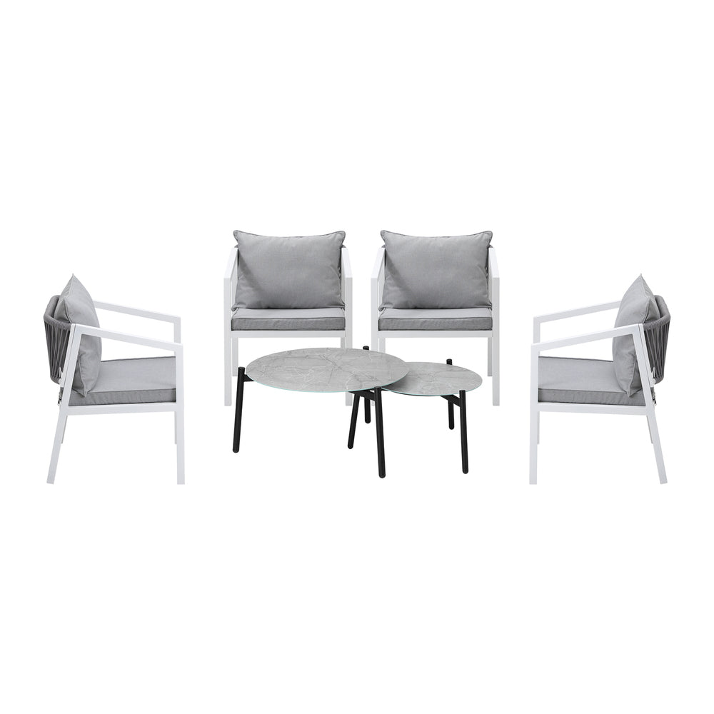 Livsip 6PCS Outdoor Patio Set Grey 70cm Coffee Table Set White Chairs