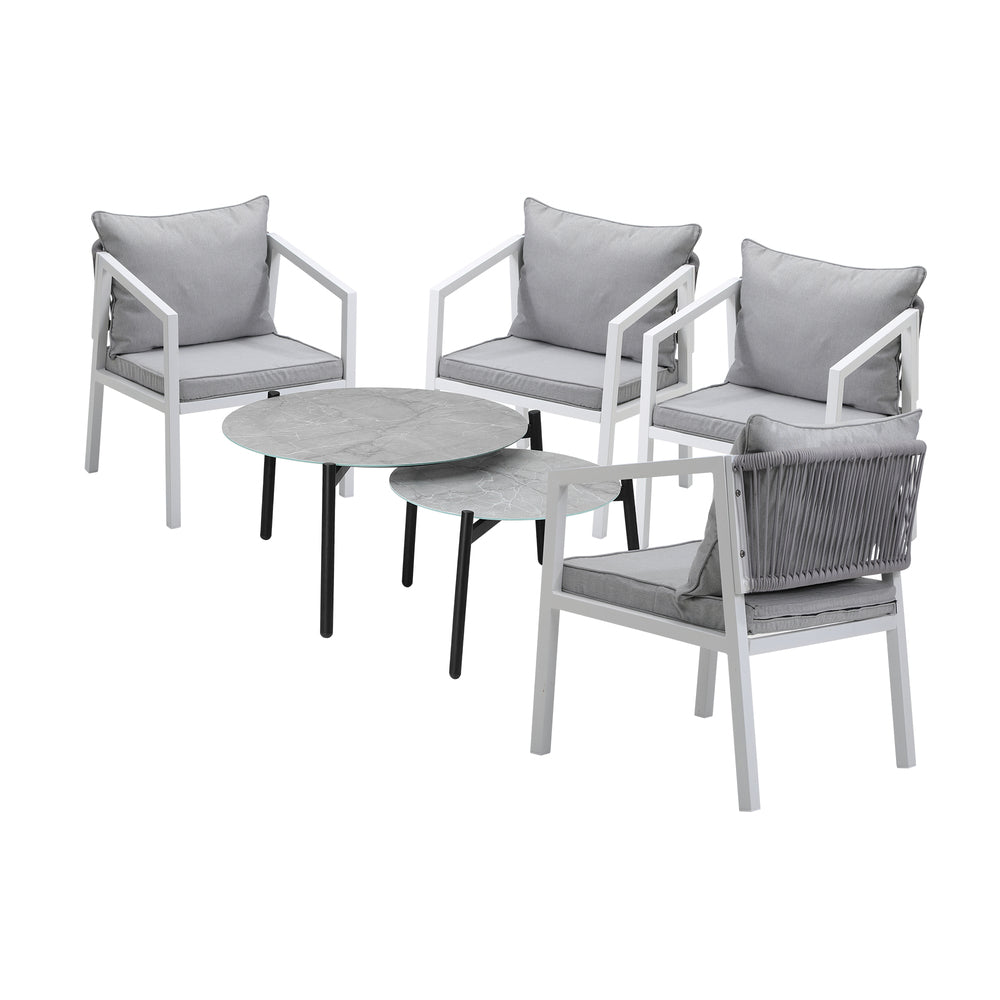 Livsip 6PCS Outdoor Patio Set Grey 70cm Coffee Table Set White Chairs