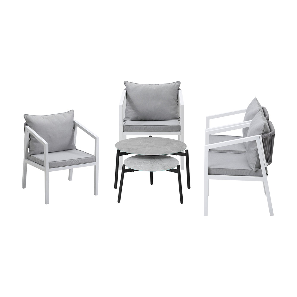 Livsip 6PCS Outdoor Patio Set Grey 70cm Coffee Table Set White Chairs