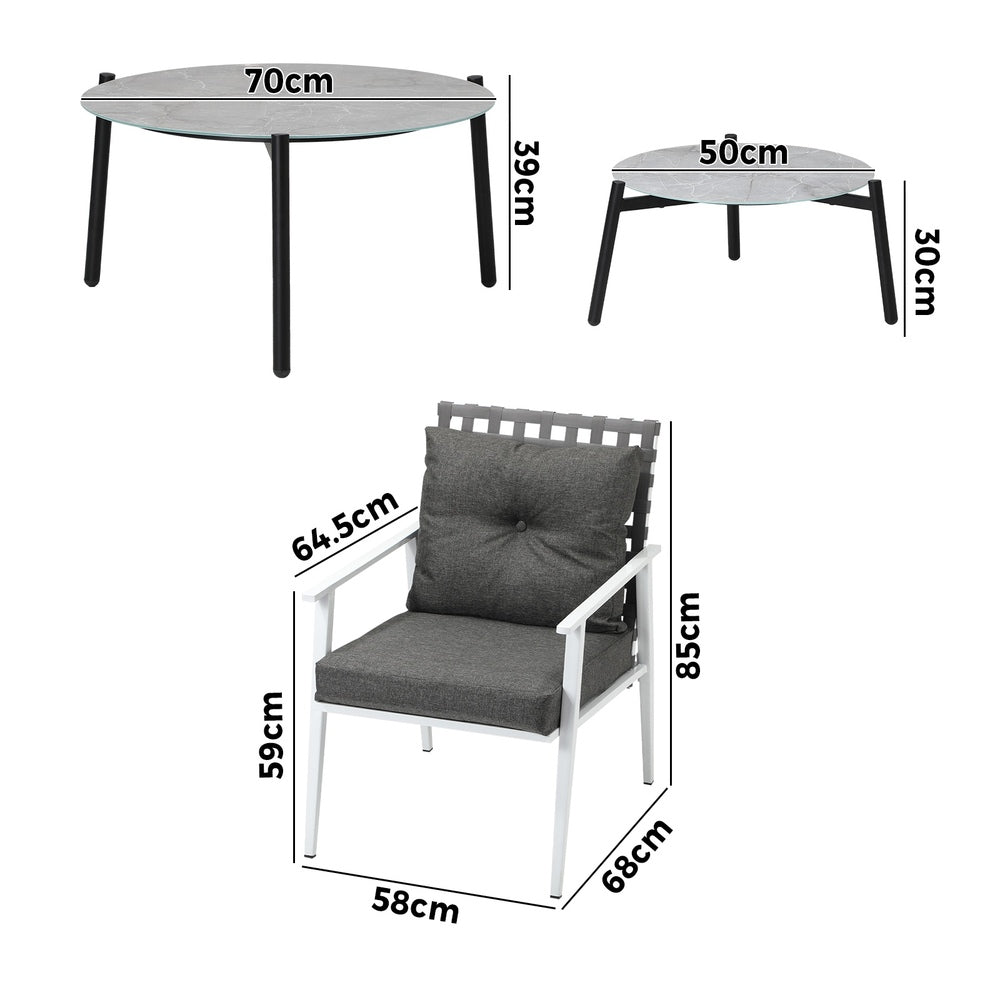 Livsip 6pc Outdoor Patio Set Grey Round Table 4pc Rattan White Chairs