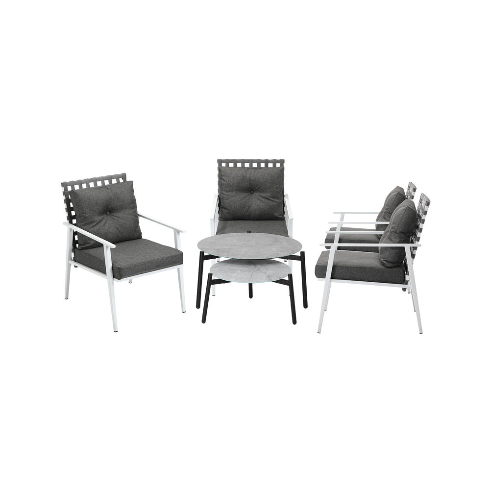 Livsip 6pc Outdoor Patio Set Grey Round Table 4pc Rattan White Chairs