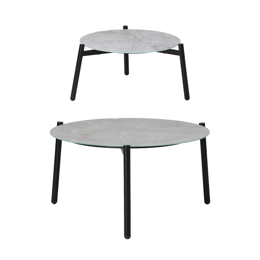 Livsip 6pc Outdoor Patio Set Grey Round Table 4pc Rattan White Chairs