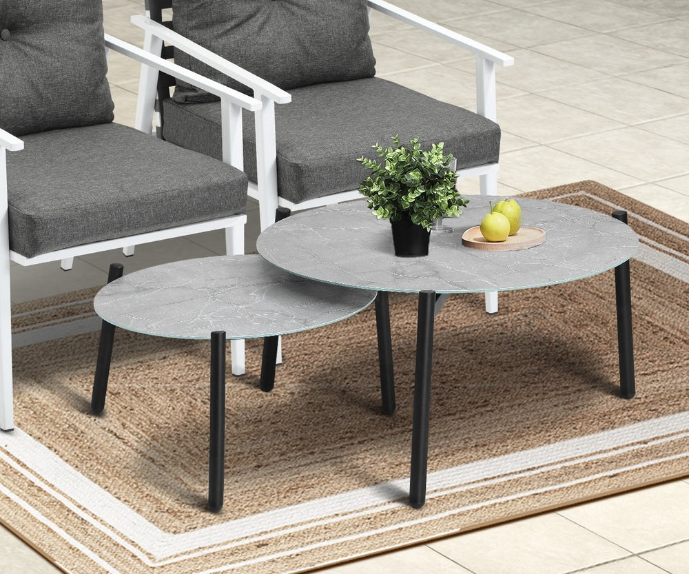 Livsip 6pc Outdoor Patio Set Grey Round Table 4pc Rattan White Chairs