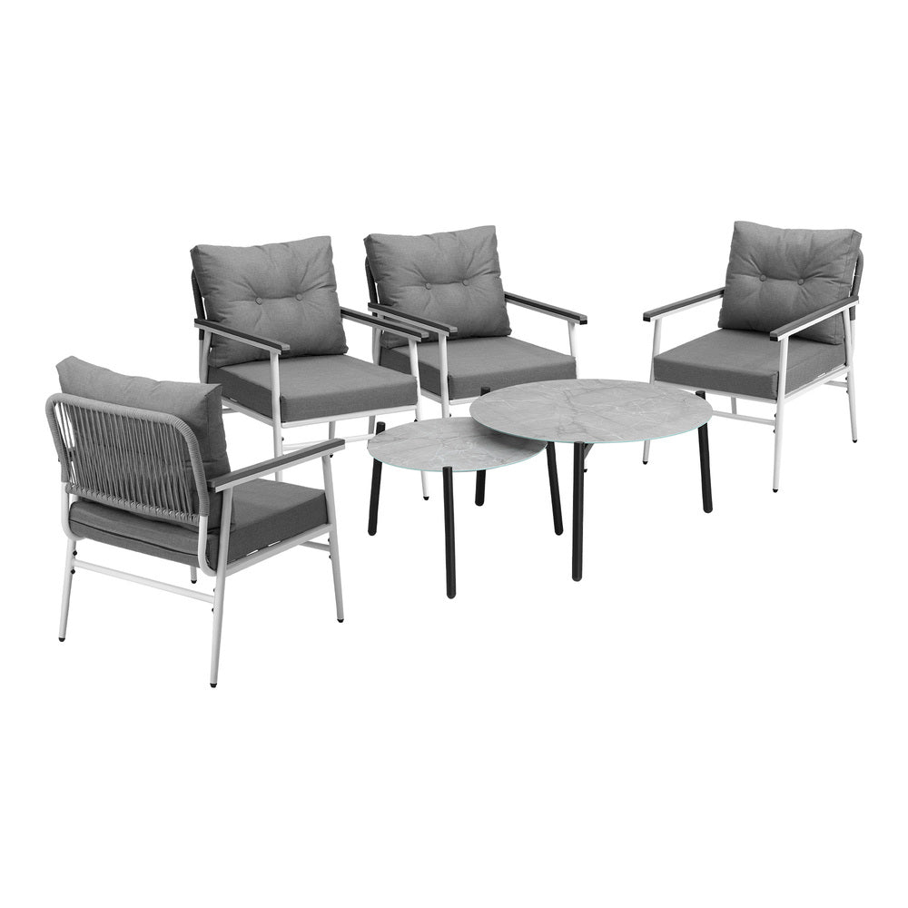 Livsip 6PCS Outdoor Patio Set Grey Table Set with White Chairs