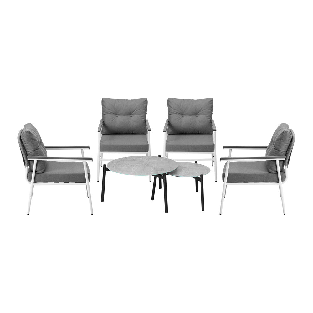 Livsip 6PCS Outdoor Patio Set Grey Table Set with White Chairs