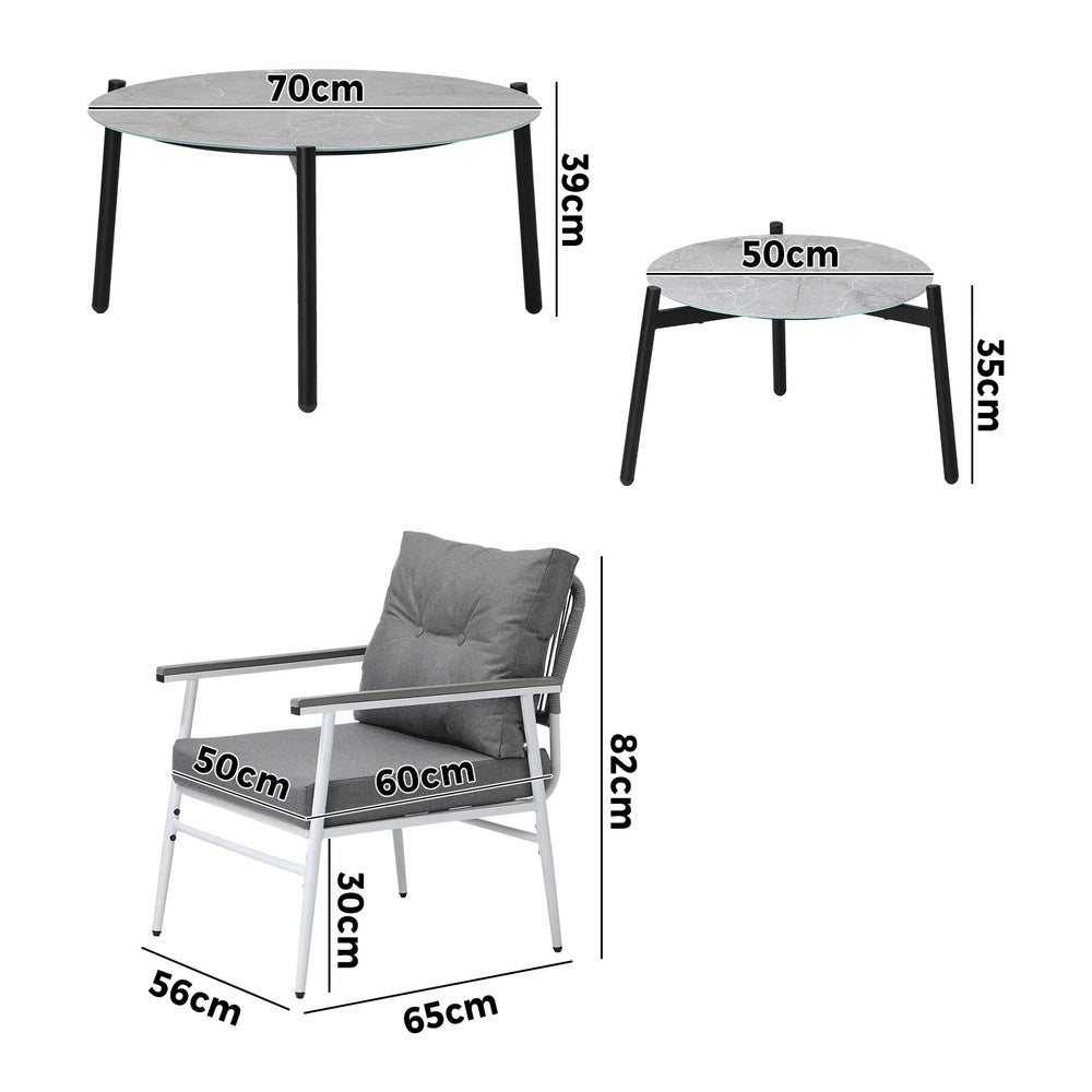 Livsip 6PCS Outdoor Patio Set Grey Table Set with White Chairs