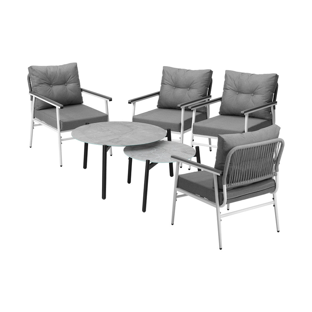 Livsip 6PCS Outdoor Patio Set Grey Table Set with White Chairs
