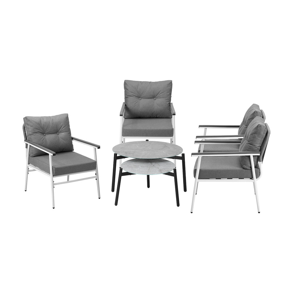 Livsip 6PCS Outdoor Patio Set Grey Table Set with White Chairs