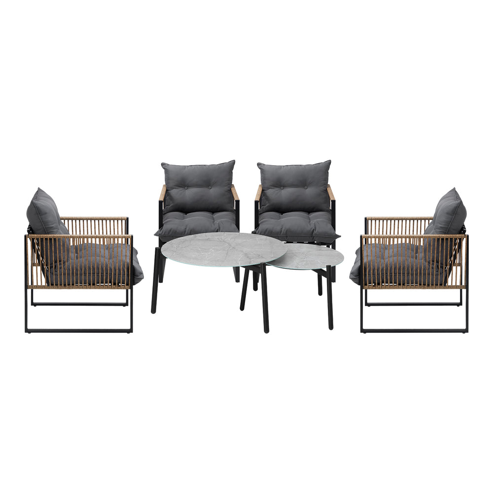 Livsip 6PCS Outdoor Patio Set Grey Coffee Table Set Rattan Chairs