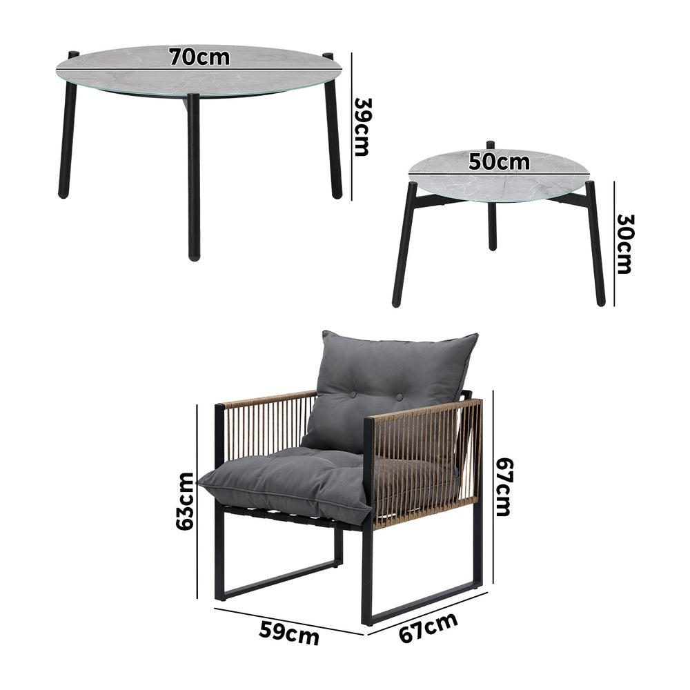 Livsip 6PCS Outdoor Patio Set Grey Coffee Table Set Rattan Chairs