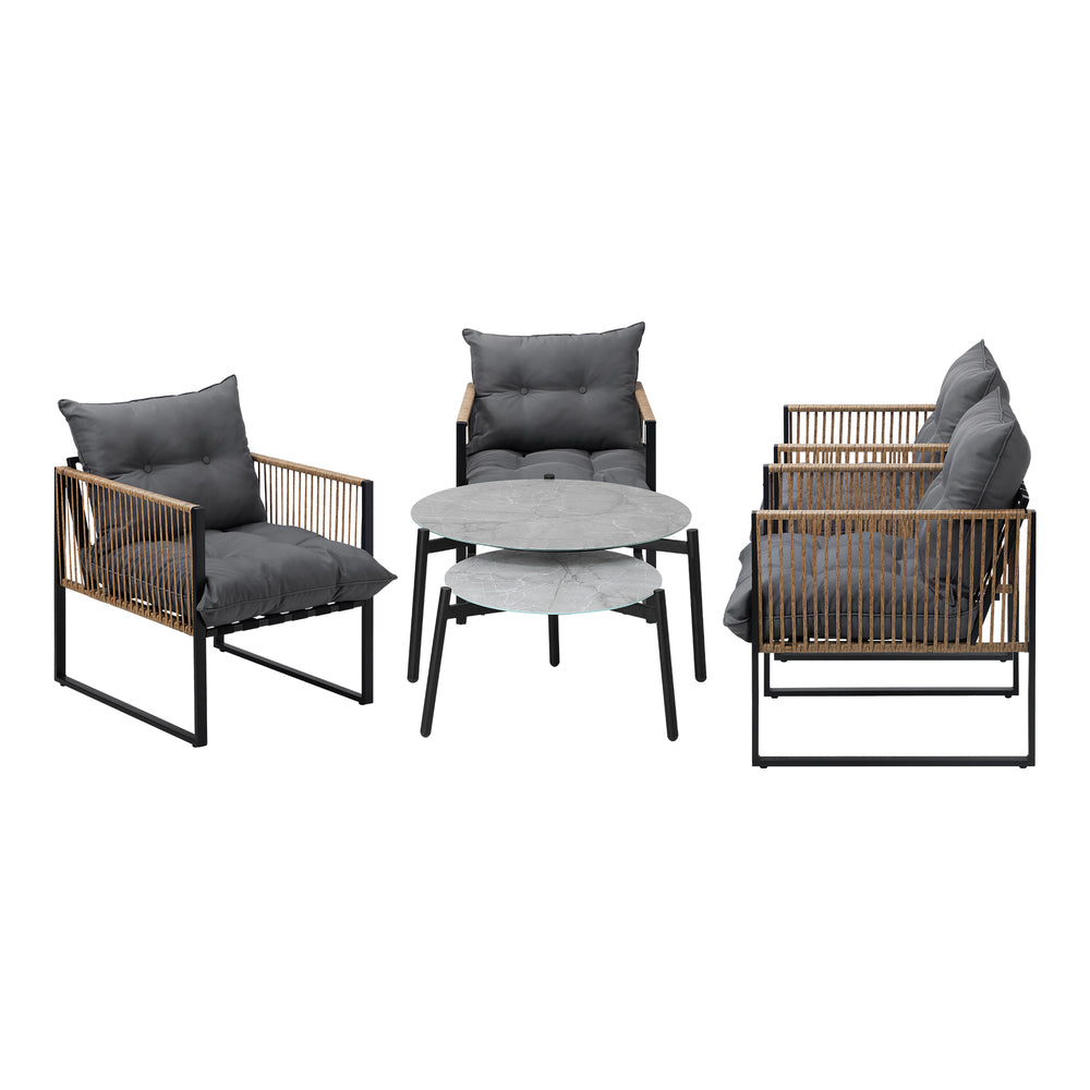 Livsip 6PCS Outdoor Patio Set Grey Coffee Table Set Rattan Chairs