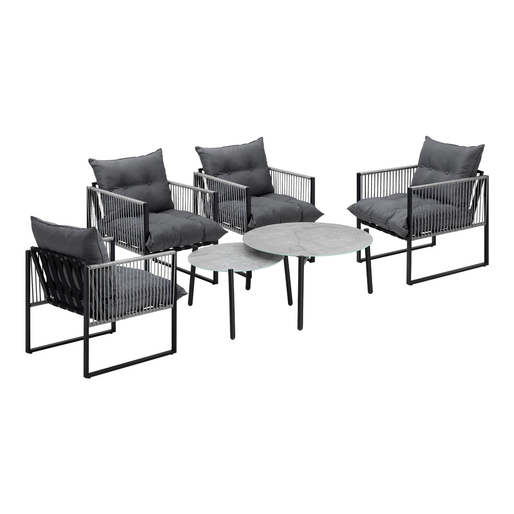 Livsip 6PCS Outdoor Patio Set Grey Coffee Table Set Lounge Chairs