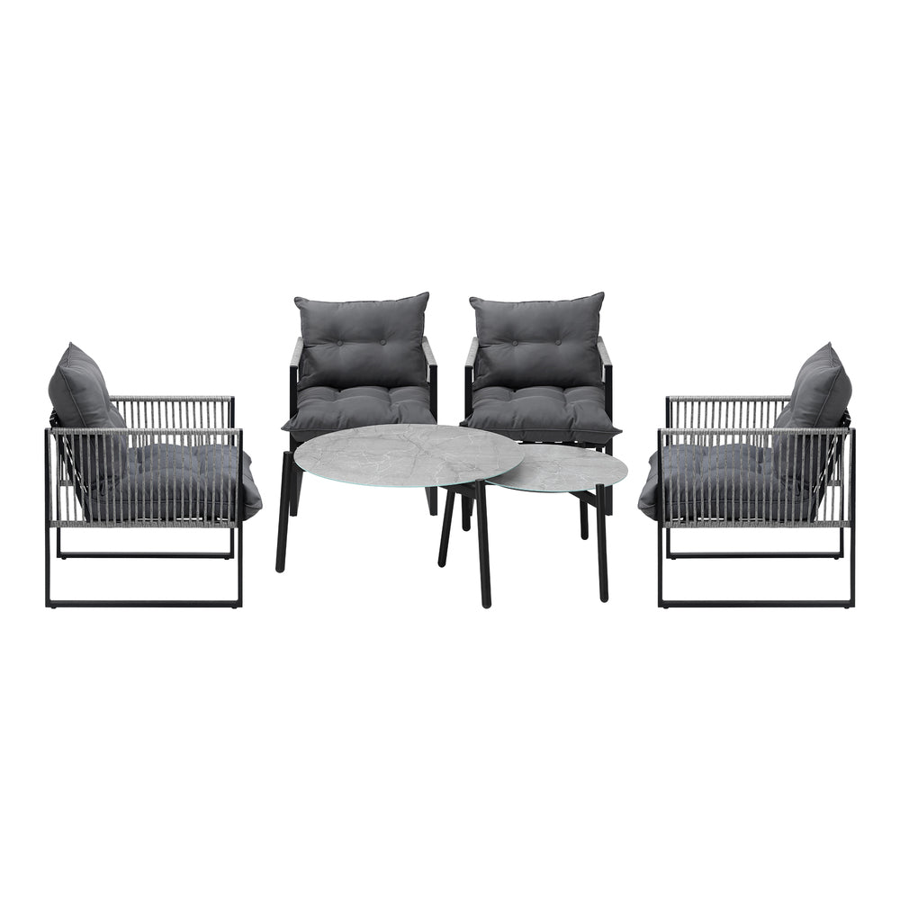 Livsip 6PCS Outdoor Patio Set Grey Coffee Table Set Lounge Chairs