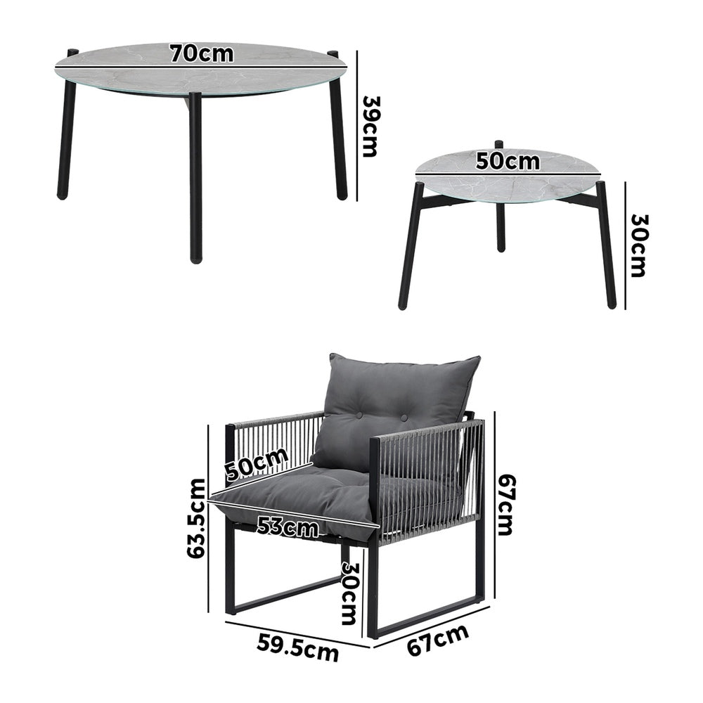 Livsip 6PCS Outdoor Patio Set Grey Coffee Table Set Lounge Chairs