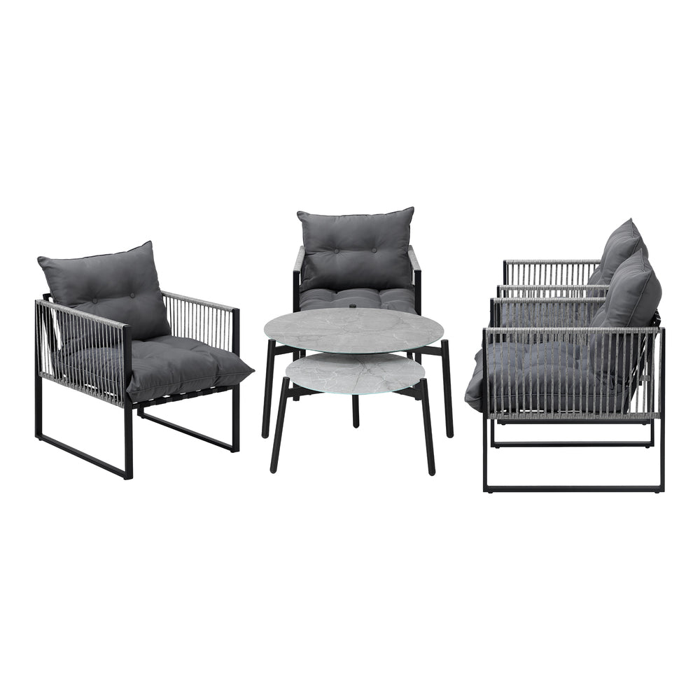 Livsip 6PCS Outdoor Patio Set Grey Coffee Table Set Lounge Chairs