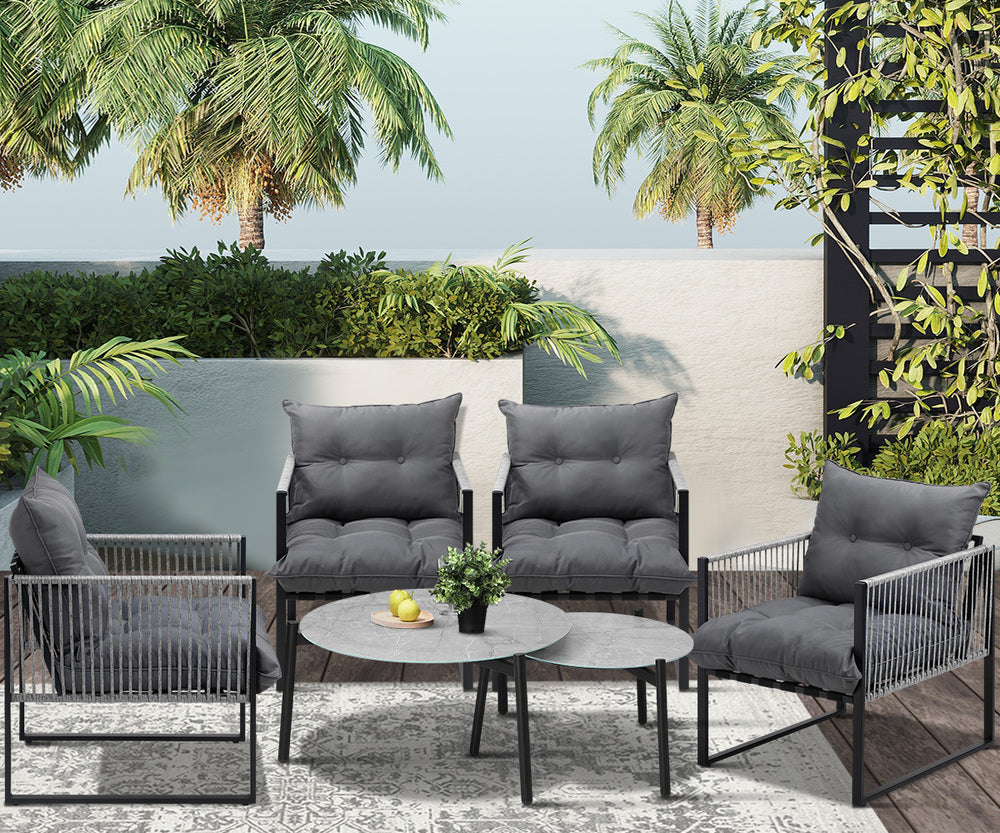 Livsip 6PCS Outdoor Patio Set Grey Coffee Table Set Lounge Chairs