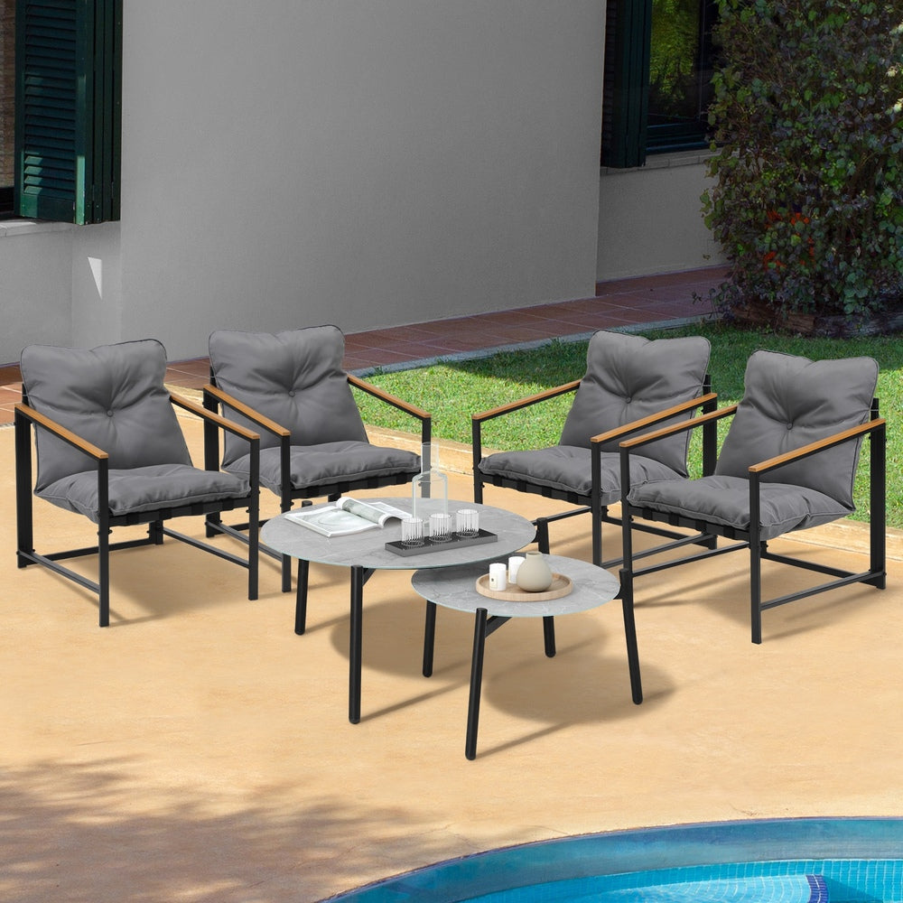 Livsip 6PC Outdoor Patio Set Round Grey Marble Table Sets with Chairs