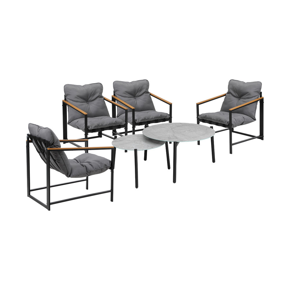 Livsip 6PC Outdoor Patio Set Round Grey Marble Table Sets with Chairs