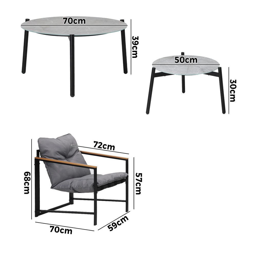 Livsip 6PC Outdoor Patio Set Round Grey Marble Table Sets with Chairs