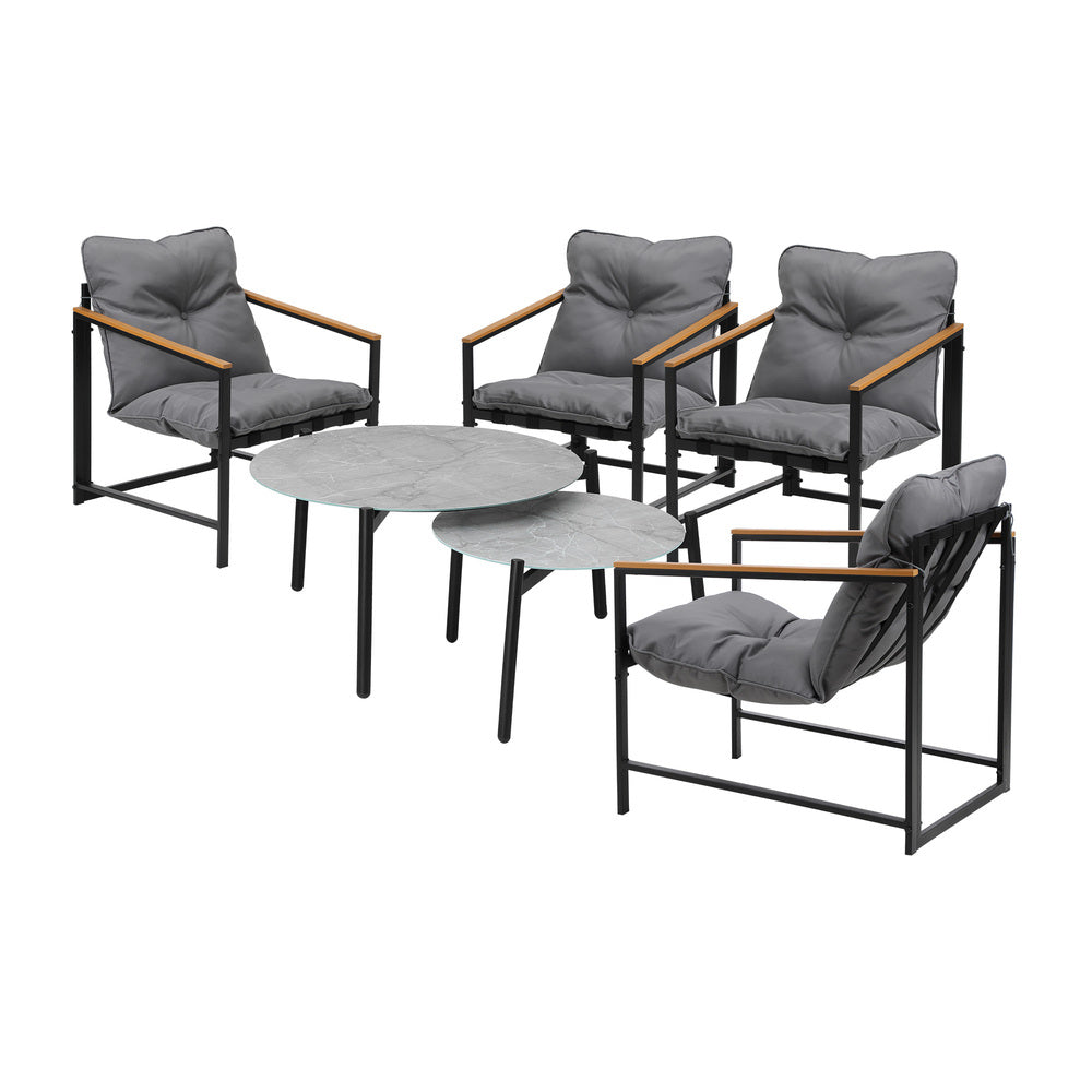 Livsip 6PC Outdoor Patio Set Round Grey Marble Table Sets with Chairs